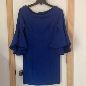 MSK Blue Ruffled Sheath Dress with Bell Sleeves